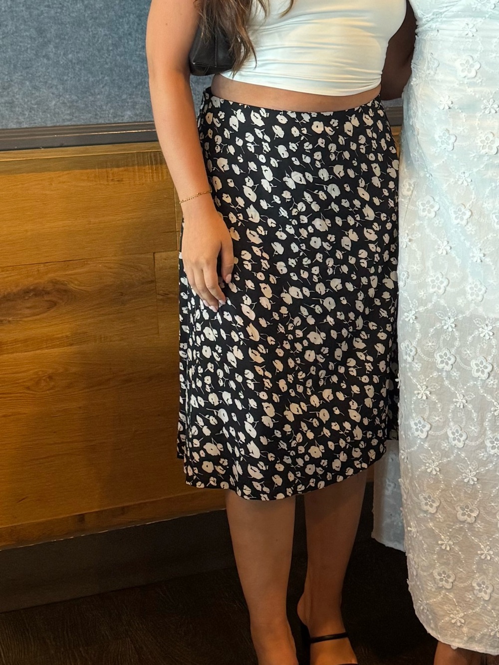 Women’s Floral Print Midi Skirt - Black and White